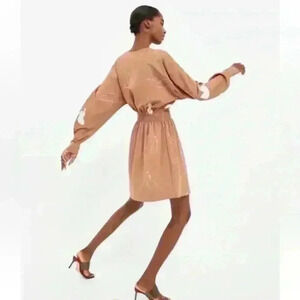 Zara EXCLUSIVE Balloon Sleeve Dress Pullover Abstract Women size M